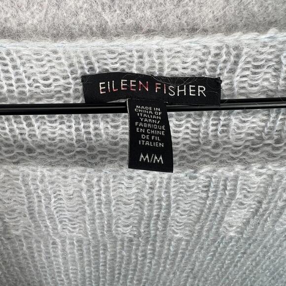 Eileen Fisher Mohair Wool Chain Knit Sweater Womens M Gray Boat Neck NWOT - Picture 2 of 7